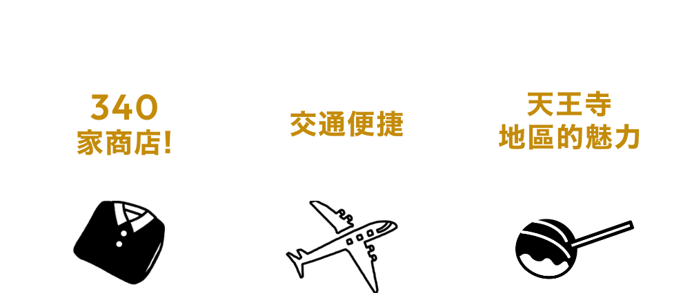天王寺MIO內進駐了約340家人氣品牌的商店，交通也很便捷！周邊亦有許多觀光地，可以一次逛遍整個地區。